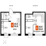 Планировка 1-комнатной квартиры, 36,8 м2