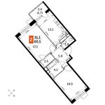 Планировка 2-комнатной квартиры, 60,1 м2