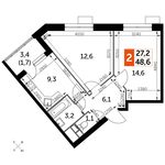 Планировка 2-комнатной квартиры, 48,6 м2