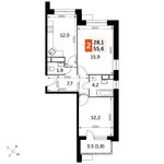 Планировка 2-комнатной квартиры, 55,6 м2