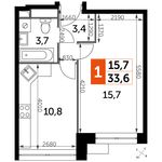 Планировка 1-комнатной квартиры, 33,6 м2