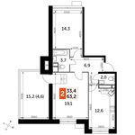 Планировка 2-комнатной квартиры, 63,2 м2