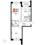 Планировка 2-комнатной квартиры, 58,5 м2