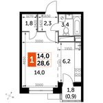 Планировка квартиры студии, 28,6 м2