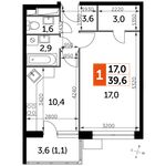 Планировка 1-комнатной квартиры, 39,6 м2