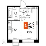 Планировка квартиры студии, 26,6 м2