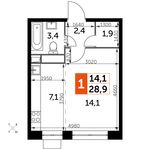 Планировка квартиры студии, 28,9 м2