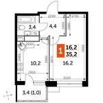 Планировка 1-комнатной квартиры, 35,2 м2