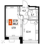 Планировка 1-комнатной квартиры, 38,2 м2