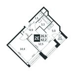 Планировка 2-комнатной квартиры, 42,1 м2