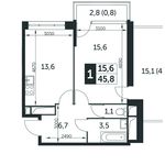 Планировка 1-комнатной квартиры, 45,7 м2
