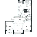 Планировка 4-комнатной квартиры, 82,2 м2