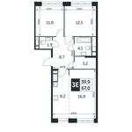 Планировка 3-комнатной квартиры, 67,1 м2