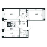 Планировка 3-комнатной квартиры, 64 м2