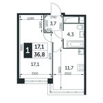 Планировка 1-комнатной квартиры, 36,8 м2