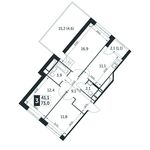 Планировка 3-комнатной квартиры, 72,5 м2