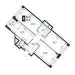 Планировка 3-комнатной квартиры, 71 м2