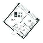 Планировка 1-комнатной квартиры, 33,8 м2