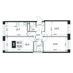 Планировка 3-комнатной квартиры, 72,1 м2