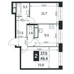 Планировка 2-комнатной квартиры, 49,4 м2