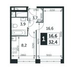 Планировка 1-комнатной квартиры, 32,3 м2