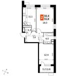Планировка 2-комнатной квартиры, 55,8 м2