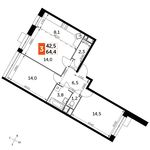 Планировка 3-комнатной квартиры, 64,4 м2