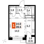 Планировка квартиры студии, 28,6 м2
