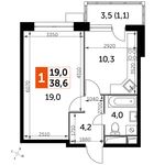 Планировка 1-комнатной квартиры, 38,6 м2