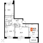 Планировка 3-комнатной квартиры, 77,7 м2