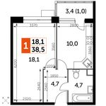 Планировка 1-комнатной квартиры, 38,5 м2