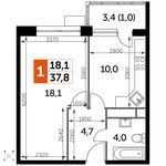 Планировка 1-комнатной квартиры, 37,8 м2