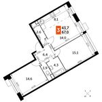 Планировка 3-комнатной квартиры, 67 м2