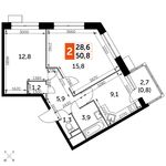 Планировка 2-комнатной квартиры, 50,8 м2