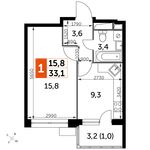 Планировка 1-комнатной квартиры, 33,1 м2