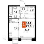 Планировка квартиры студии, 29,6 м2