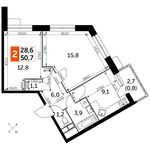 Планировка 2-комнатной квартиры, 50,7 м2