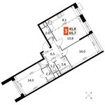 Планировка 3-комнатной квартиры, 65,7 м2