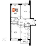 Планировка 3-комнатной квартиры, 74,5 м2