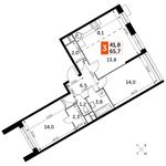 Планировка 3-комнатной квартиры, 65,7 м2