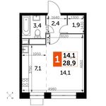 Планировка квартиры студии, 28,9 м2