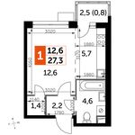 Планировка квартиры студии, 27,3 м2