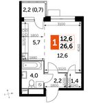 Планировка квартиры студии, 26,6 м2