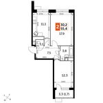 Планировка 2-комнатной квартиры, 55,4 м2