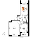 Планировка 2-комнатной квартиры, 59,2 м2