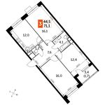 Планировка 3-комнатной квартиры, 71,1 м2