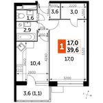Планировка 1-комнатной квартиры, 39,6 м2