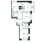 Планировка 3-комнатной квартиры, 66,1 м2