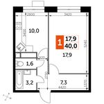 Планировка 1-комнатной квартиры, 40 м2
