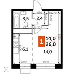 Планировка квартиры студии, 26 м2